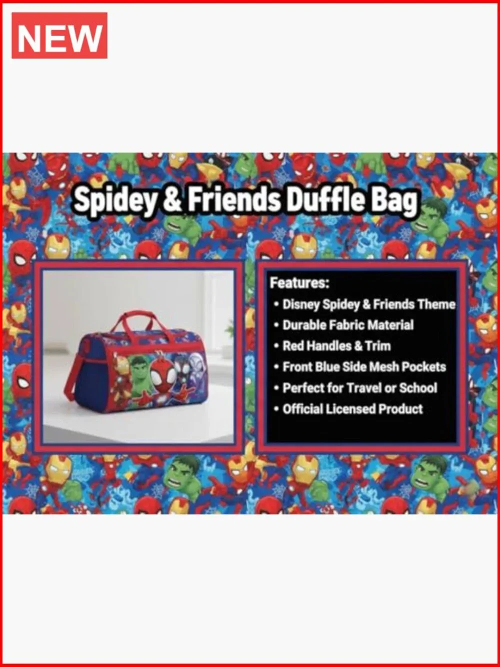 Kids Duffle Bag with Zipper Pocket, Mesh Sides & Strap - Travel & Sports
